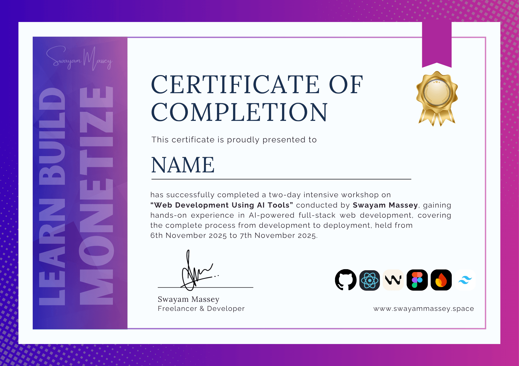 Workshop certificate preview